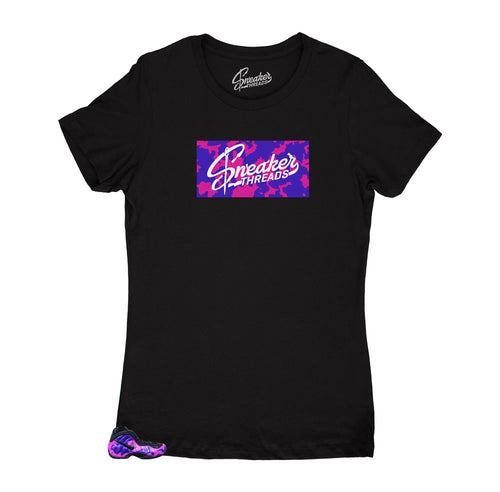 Womens sneaker tees match foamposite purple camo shoes.
