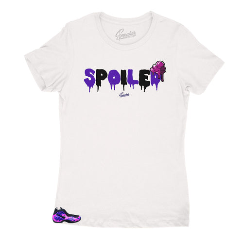 Sneaker purple camo foamposite have matching womens shirts created to match the shoes purple camo foamposites