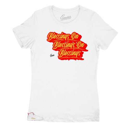 ladies shirts matches ladies Jordan 12 FIBA sneaker collection perfectly