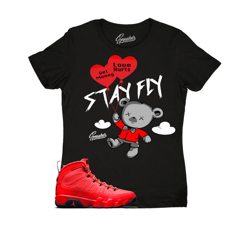 Ladies Jordan 9 chile red tees