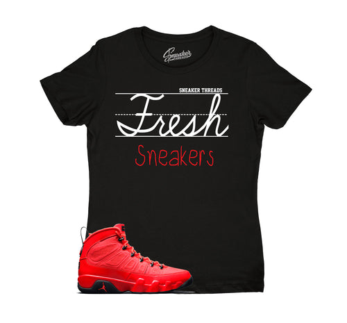Ladies Jordan 9 chile red tees