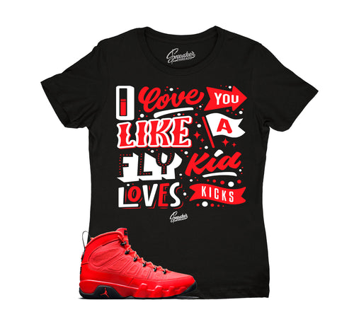 Ladies Jordan 9 chile red tees