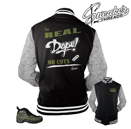 Varsity jacket match foamposite legion green shoes.