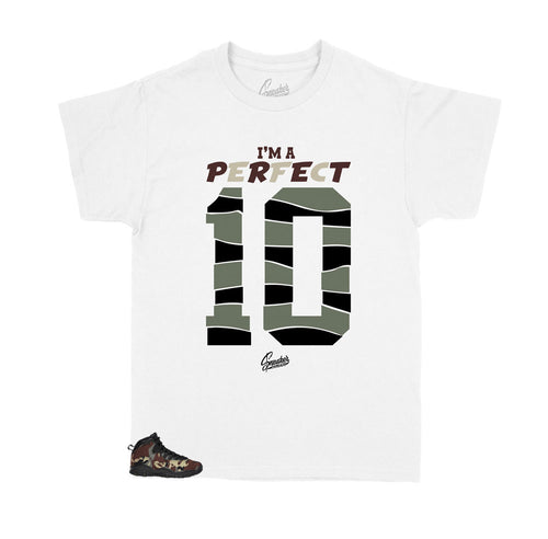 Kids Jordan 10 woodland Camo sneaker has matching kids tee designed to match perfectly