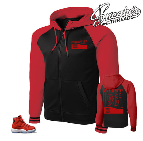 Zip up hoodies to match Jordan 11 win like 96 gym red.