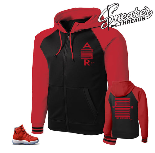 Zip up hoodies to match Jordan 11 win like 96 gym red.